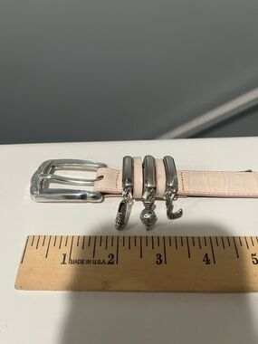 Brighton Golf Charm 90s vintage cream pink croc print leather belt Medium